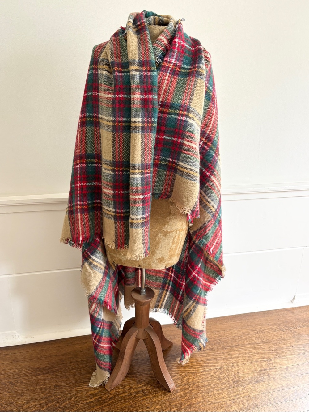 Altar'd State Plaid Wrap Scarf - Large Fringe Red, Green, and Cream
